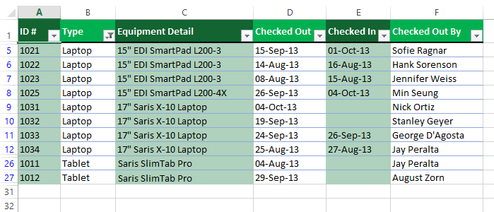 Screenshot of Excel 2013