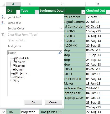 Screenshot of Excel 2013