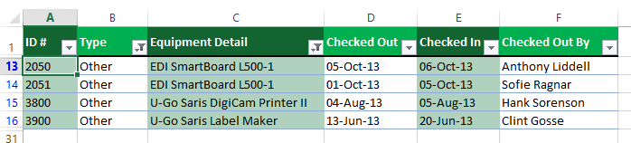 Screenshot of Excel 2013