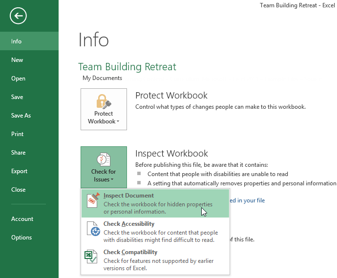 Screenshot of Excel 2013