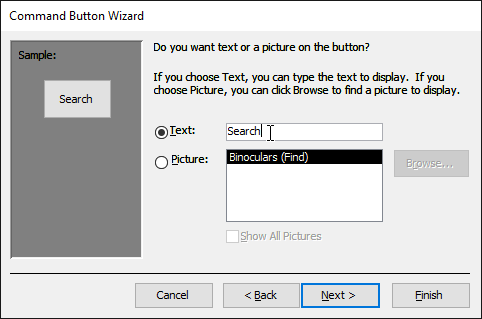 Adding text to the command button