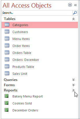 Showing and hiding groups in the Navigation pane