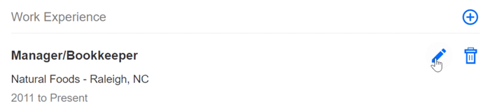 clicking the pencil to edit work experiences