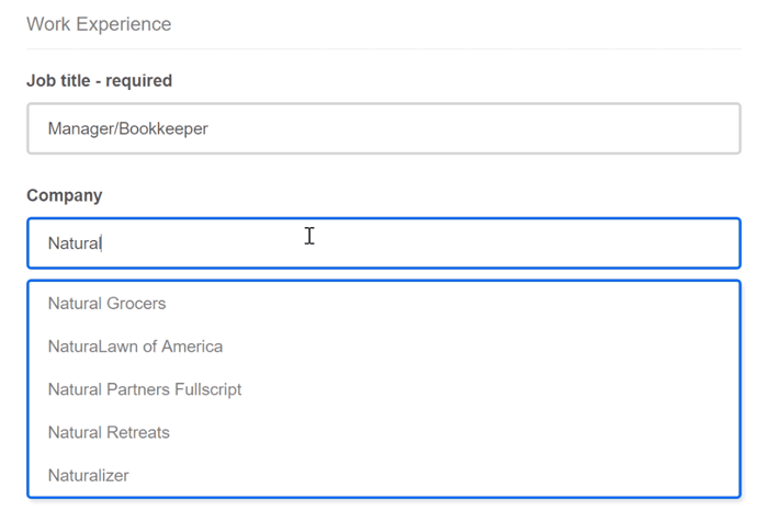 filling out work fields