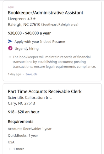 Two job openings in Indeed.