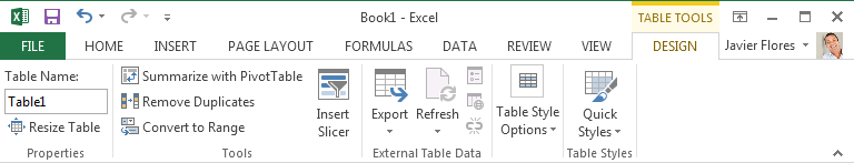 Screenshot of Excel 2013