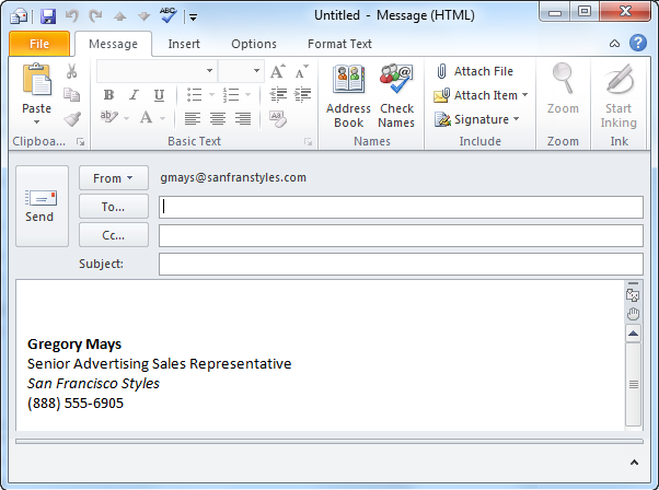 Screenshot of Microsoft Outlook 2010