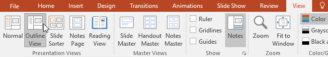 Clicking the Outline View command