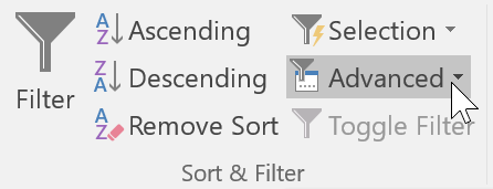 the Advanced Filter/Sort command