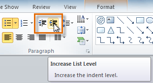 Increasing the indent