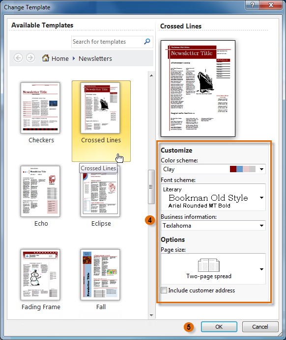 Selecting and modifying a template