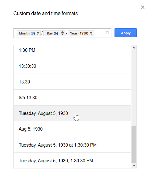 Custom date and time formats