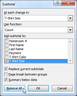 Removing groups and subtotaling