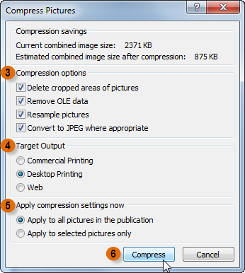 The Compress Pictures dialog box