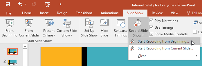 selecting the Record Slide Show command