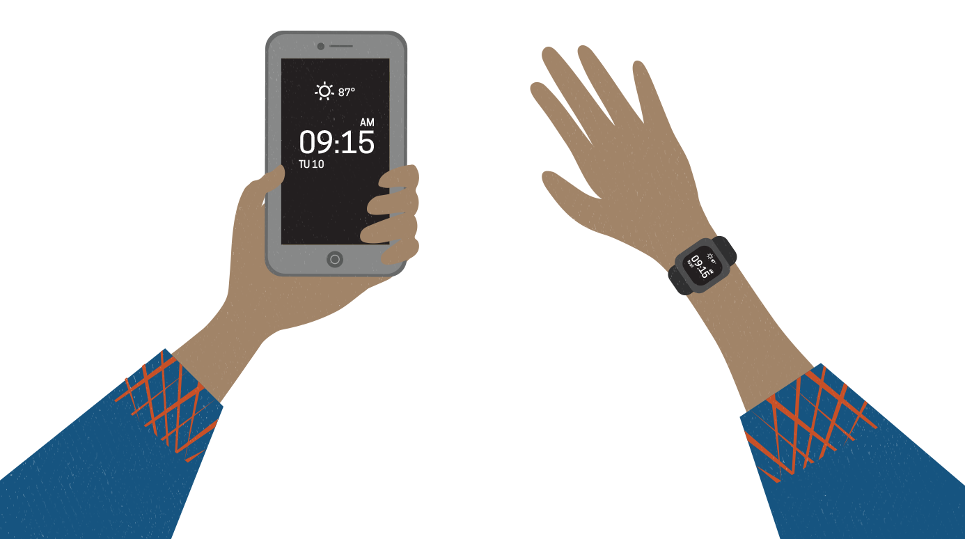 illustration of a smartwatch next to a smartphone