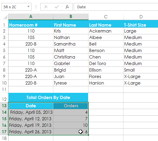 Screenshot of Excel 2013