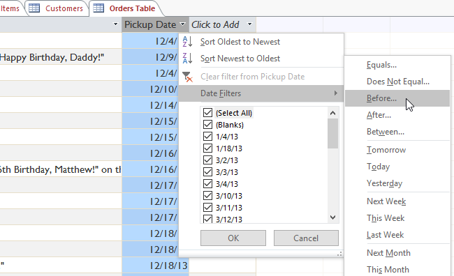 Filtering by date