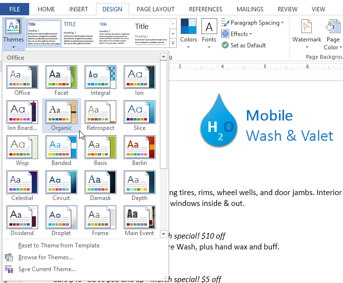 Screenshot of Word 2013