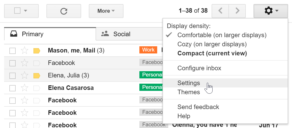 Opening Gmail settings