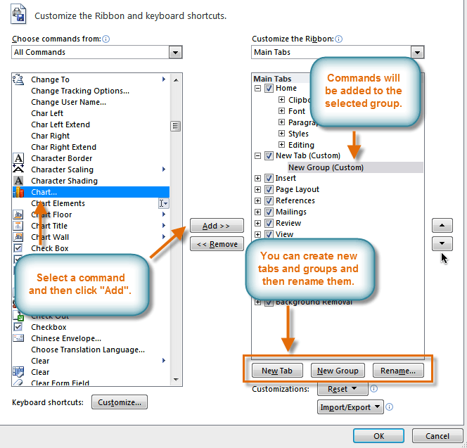 Customizing the Ribbon