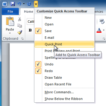 Adding Commands to the Quick Access toolbar