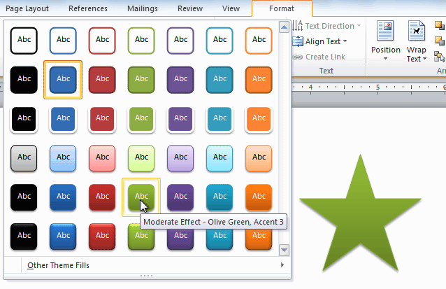 Previewing the shape styles