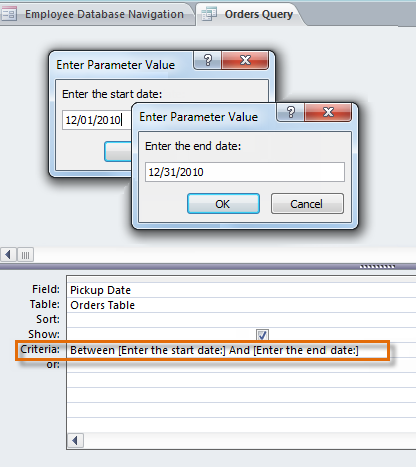 A parameter query using more complex criteria